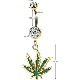 Belly Button Piercing Hemp Leaf dangle Zirconia Silver
