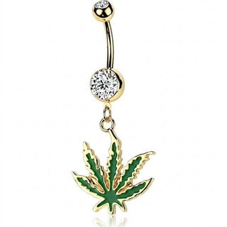 Belly Button Piercing Hemp Leaf dangle Zirconia Silver