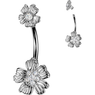 Belly Button Piercing double flower cubic zirconia centers