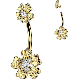 Belly Button Piercing double flower cubic zirconia centers