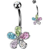 Belly Button Piercing multi color teardrop cubic zirconia flower