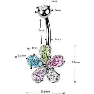 Belly Button Piercing multi color teardrop cubic zirconia flower