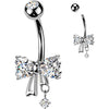 Belly Button Piercing heart cubic zirconia bow and round cubic zirconia dangle