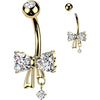Belly Button Piercing heart cubic zirconia bow and round cubic zirconia dangle