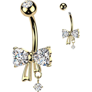 Belly Button Piercing heart cubic zirconia bow and round cubic zirconia dangle