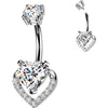 Belly Button Piercing pave and prong set heart cubic zirconia Internally Threaded