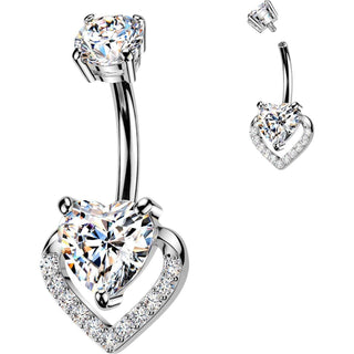 Belly Button Piercing pave and prong set heart cubic zirconia Internally Threaded