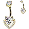 Belly Button Piercing pave and prong set heart cubic zirconia Internally Threaded