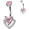 Belly Button Piercing pave and prong set heart cubic zirconia Internally Threaded