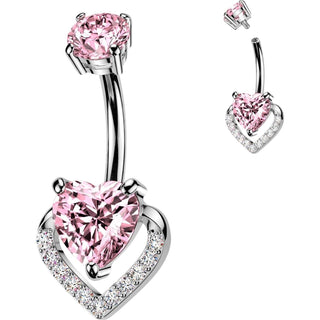 Belly Button Piercing pave and prong set heart cubic zirconia Internally Threaded