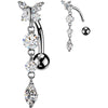 Belly Button Piercing Top Down Butterfly Round Marquise Cubic Zirconia Dangle