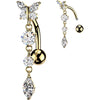 Belly Button Piercing Top Down Butterfly Round Marquise Cubic Zirconia Dangle