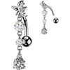 Belly Button Piercing flower with round and teardrop cubic zirconia dangle