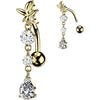 Belly Button Piercing flower with round and teardrop cubic zirconia dangle