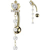 Belly Button Piercing cross and heart cubic zirconia crown with pearl dangles