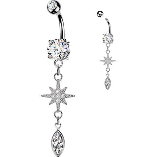 Belly Button Piercing starburst marquise zirconia dangle