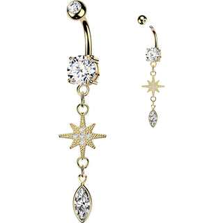 Belly Button Piercing starburst marquise zirconia dangle
