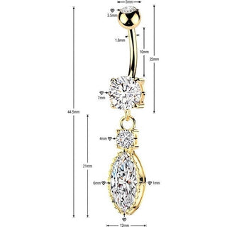 Belly Button Piercing round large marquise zirconia dangle