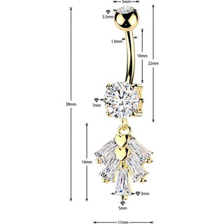 Belly Button Piercing 5 Baguette Zirconia Fan
