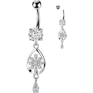 Belly Button Piercing flower teardrop zirconia dangle