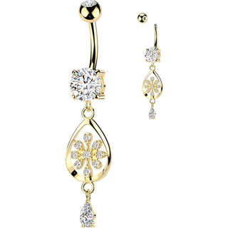 Belly Button Piercing flower teardrop zirconia dangle