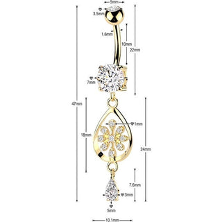 Belly Button Piercing flower teardrop zirconia dangle