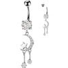 Belly Button Piercing pavé zirconia crescent moon star round dangles