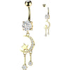 Belly Button Piercing pavé zirconia crescent moon star round dangles