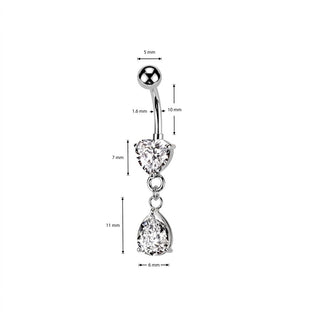 Belly Button Piercing Drops Heart dangle Zirconia Silver