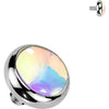 Titanium top flat bezel set iridescent stone Internally Threaded