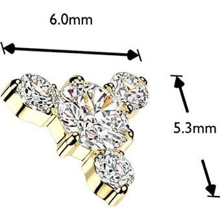 Titanium top round cubic zirconia with 3 small cubic zirconias Internally Threaded