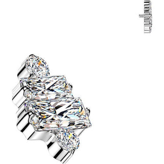 Titanium top baguette cubic zirconia with 2 small round cubic zirconias Internally Threaded