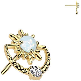 Solid Gold 14 Carat Top Sunburst opal zirconia Push-In