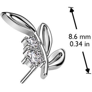 Solid Gold 14 Carat top leaf zirconia Push-In