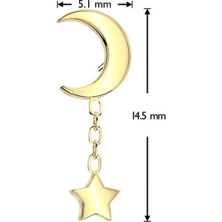 Titanium Top crescent moon star dangle chain Push-In