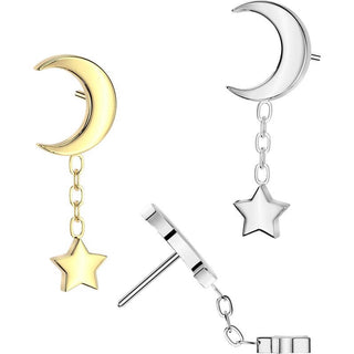 Titanium Top crescent moon star dangle chain Push-In