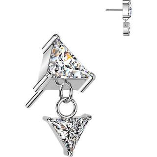 Titanium top prong set triangle cubic zirconia with dangle Push-In