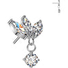 Titanium top three marquise cubic zirconia with round cubic zirconia dangle Push-In