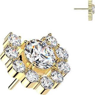 Titanium top heart shaped round cubic zirconia cluster Push-In