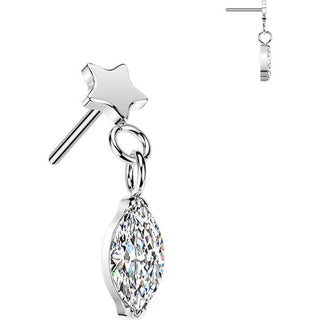Titanium top flat star with marquise cubic zirconia dangle Push-In