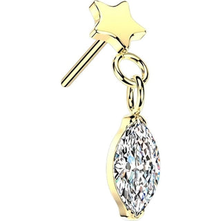 Titanium Top top flat star with marquise cubic zirconia dangle Push-In