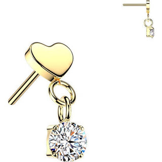 Titanium top flat heart with round cubic zirconia dangle Push-In