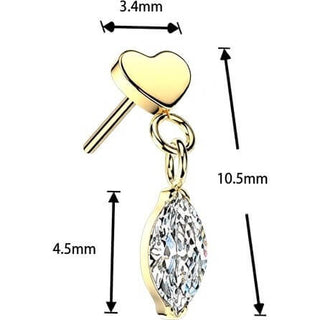 Titanium top flat heart with marquise cubic zirconia dangle Push-In