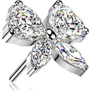 Titanium top butterfly with heart and marquise cubic zirconia wings Push-In