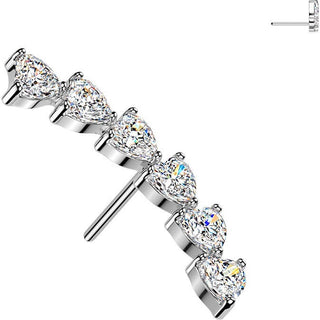 Titanium top prong set 6 heart shaped cubic zirconia curve Push-In