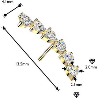 Titanium top prong set 6 heart shaped cubic zirconia curve Push-In