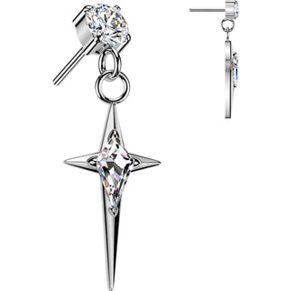 Titanium Top Top Cross Dangle Kite Zirconia Push-In