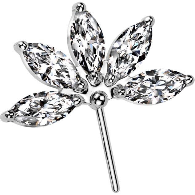 Titan Top Blume Zirkonia im Markisen Schliff Push-In – PiercingXXL
