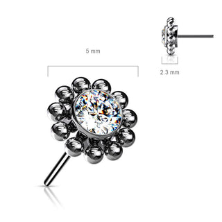 Titanium Top top flower zirconia with beaded balls Push-In