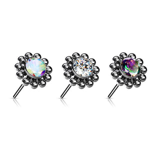 Titanium Top top flower zirconia with beaded balls Push-In